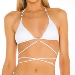 NEW MONICA HANSEN BEACHWEAR Girl On Fire Bikini Top SWIM WHITE SIZE S Small